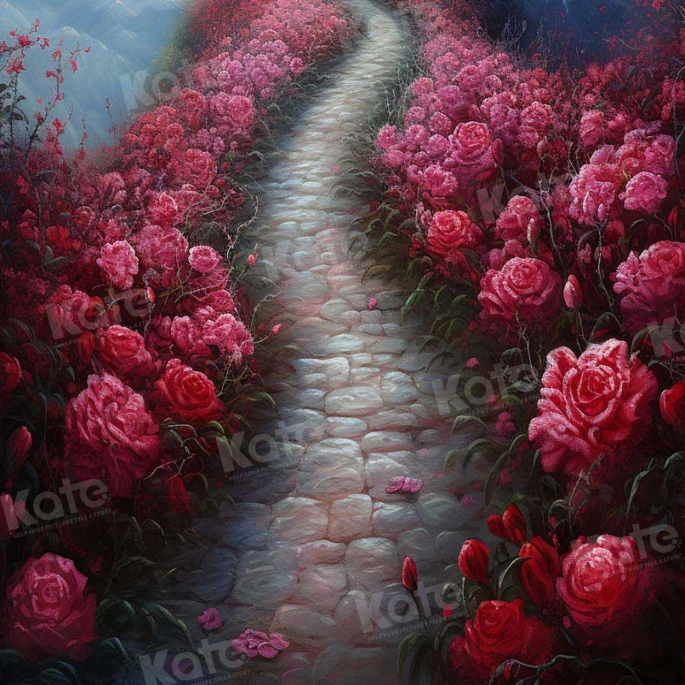 Kate Un Chemin couvert de Roses Rouges Toile de fond pour la photographie