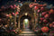 Kate Église Fleurs Chemin Porte en arc Toile de fond conçue par Chain Photographie - Kate Backdrop FR