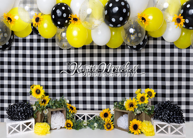 Kate Tournesols Carreaux noirs Ballons Toile de fond conçue par Krystle Mitchell Photographie