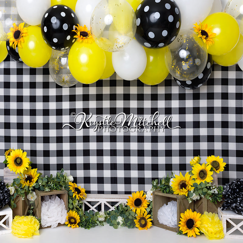 Kate Tournesols Carreaux noirs Ballons Toile de fond conçue par Krystle Mitchell Photographie