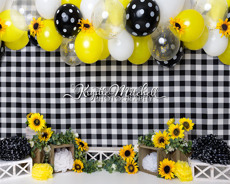 Kate Tournesols Carreaux noirs Ballons Toile de fond conçue par Krystle Mitchell Photographie