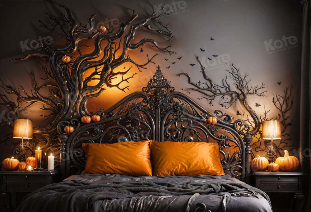 Kate Noir Chauve-souris Bougie Lit Halloween Toile de fond conçue par Emetselch
