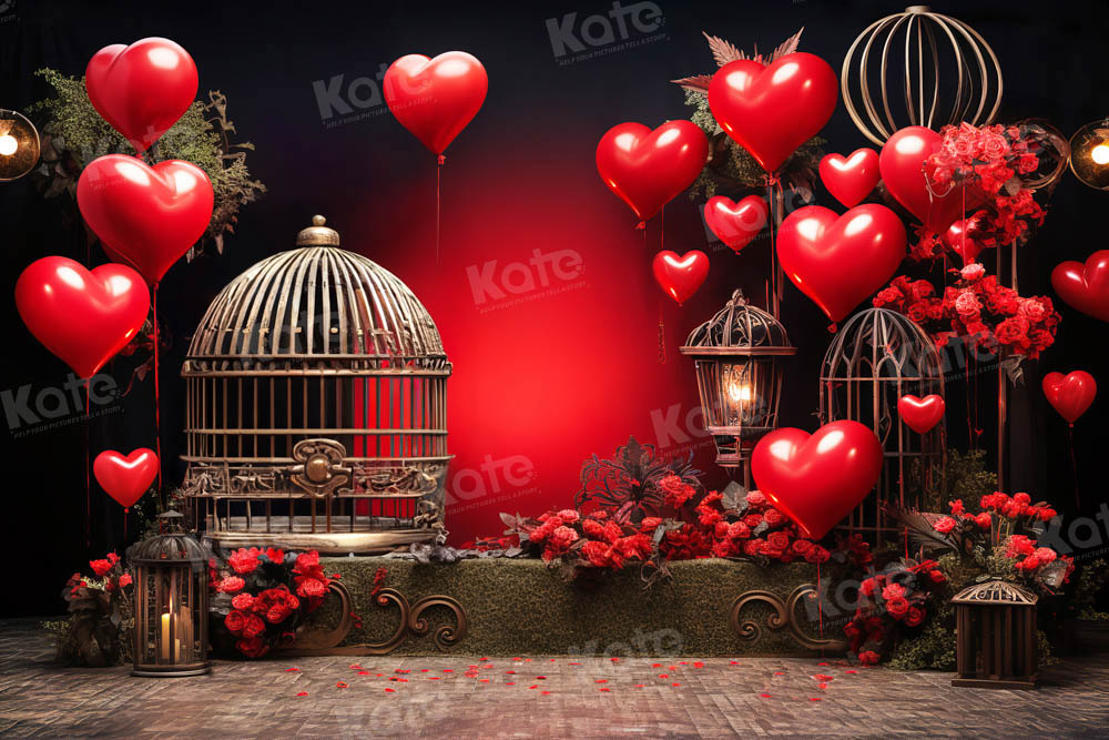 Kate Saint Valentin Ballons Cage à oiseaux Rouge Toile de fond pour la photographie