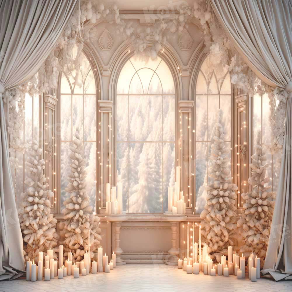 Kate Sapin de Noël Blanc Fenêtre Bougies Toile de fond conçue par Emetselch - Kate Backdrop FR