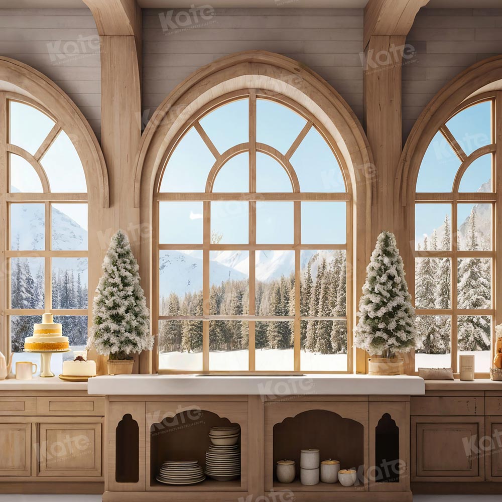Kate Noël Neige Fenêtres Cuisine Gâteau Toile de fond pour la photographie - Kate Backdrop FR