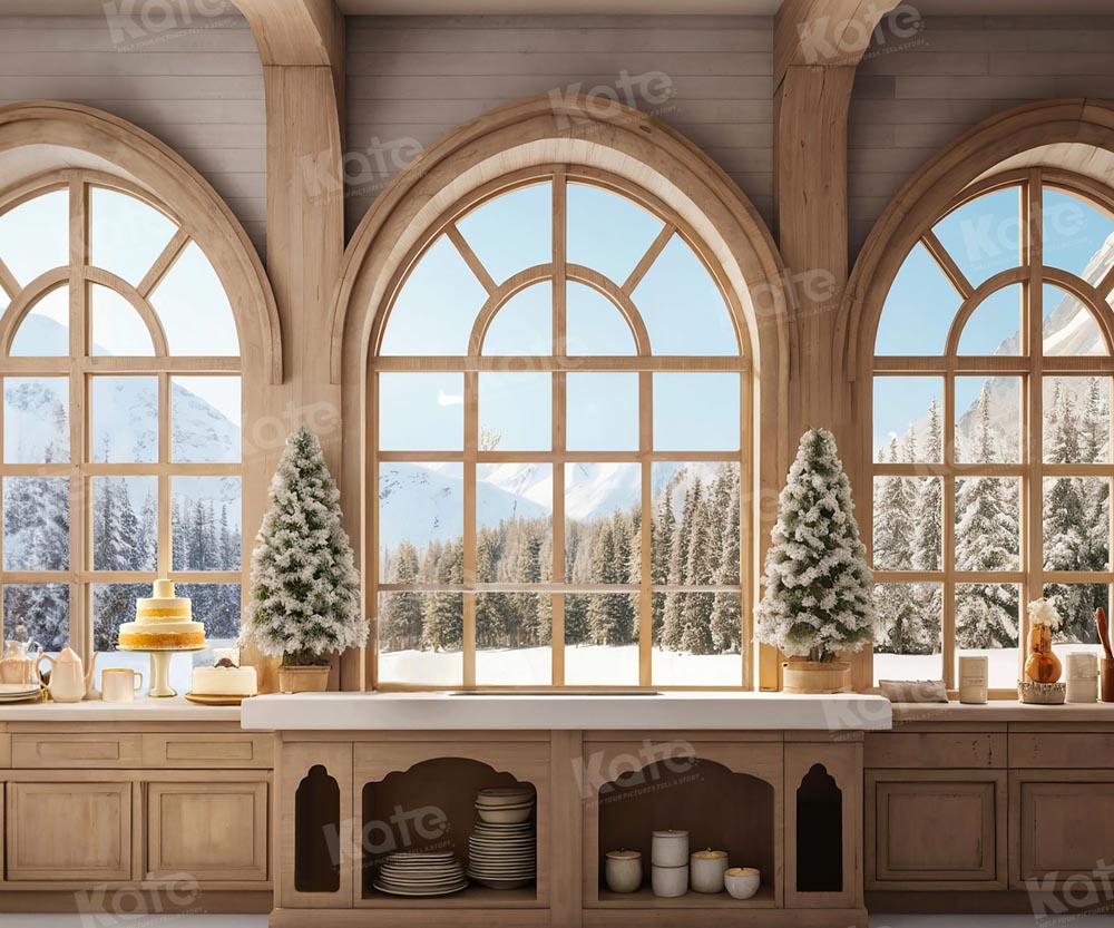 Kate Noël Neige Fenêtres Cuisine Gâteau Toile de fond pour la photographie