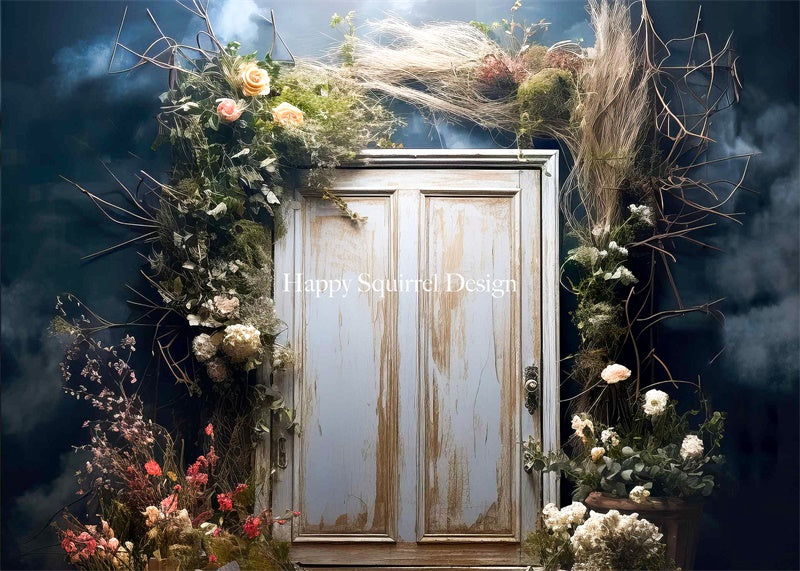 Kate Porte blanche Rustic Fleurs Bleu Toile de fond Conçu par Happy Squirrel Design - Kate Backdrop FR