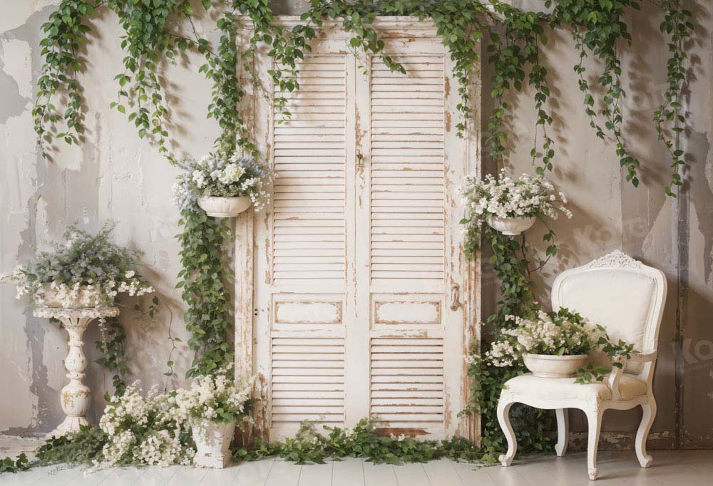 Kate Printemps Mur Blanc Plantes vertes Toile de fond conçue par Emetselch - Kate Backdrop FR