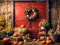 Kate Automne Citrouille Guirlande Rouge Porte Toile de fond pour la photographie - Kate Backdrop FR