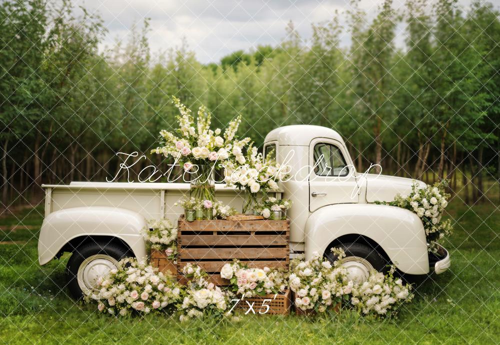 Kate Printemps Fleurs blanches Camion Toile de fond conçue par Chain Photographie - Kate Backdrop FR