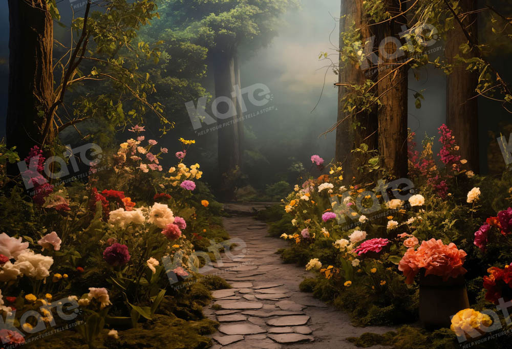 Kate Printemps Forêt Fleurs Chemin Toile de fond conçue par Chain Photographie