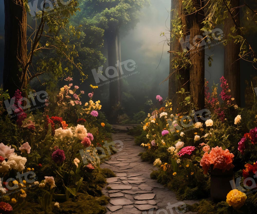 Kate Printemps Forêt Fleurs Chemin Toile de fond conçue par Chain Photographie