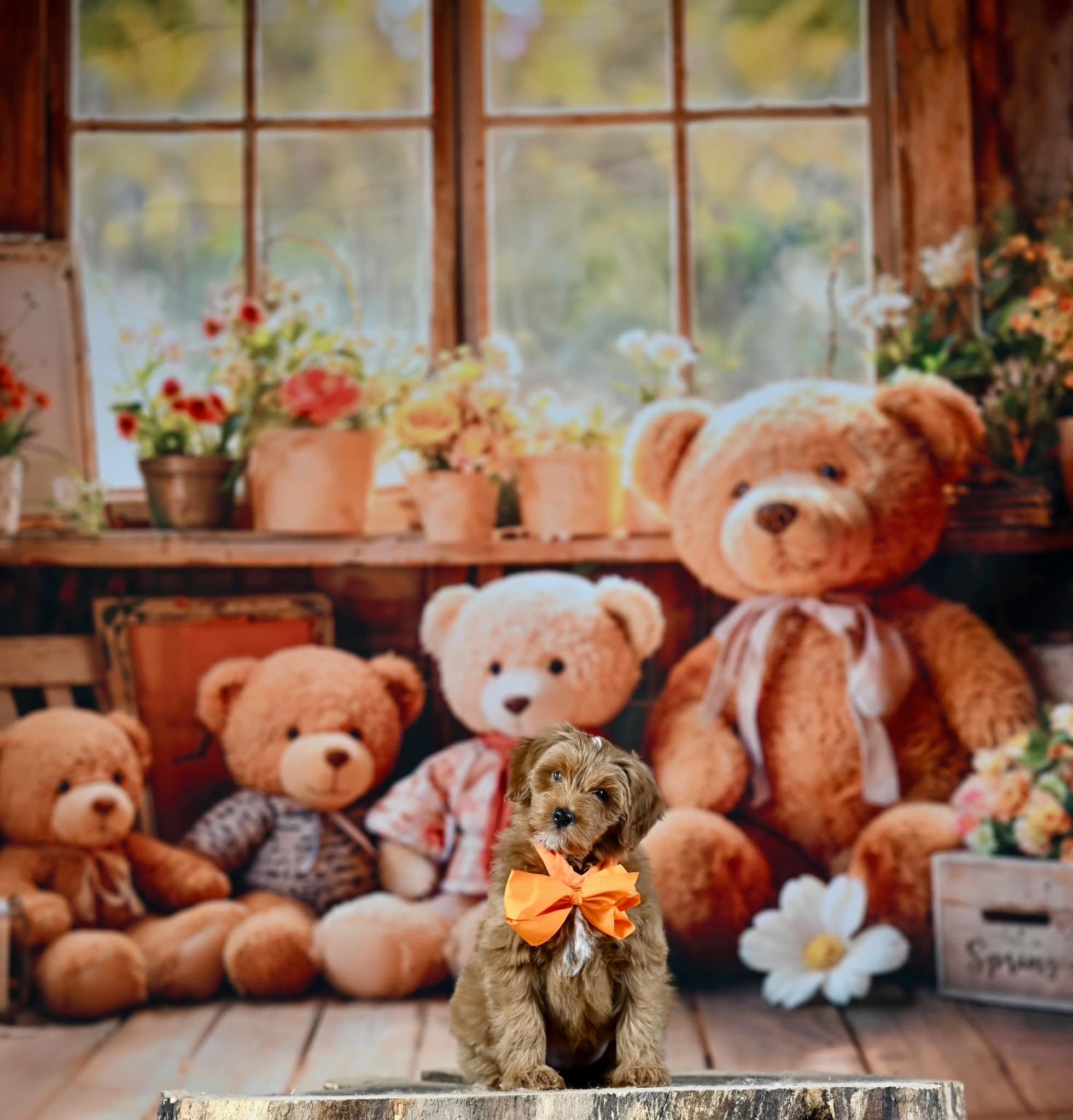 Kate Printemps Fleurs Ours en peluche Fenêtre Toile de fond conçue par Emetselch - Kate Backdrop FR