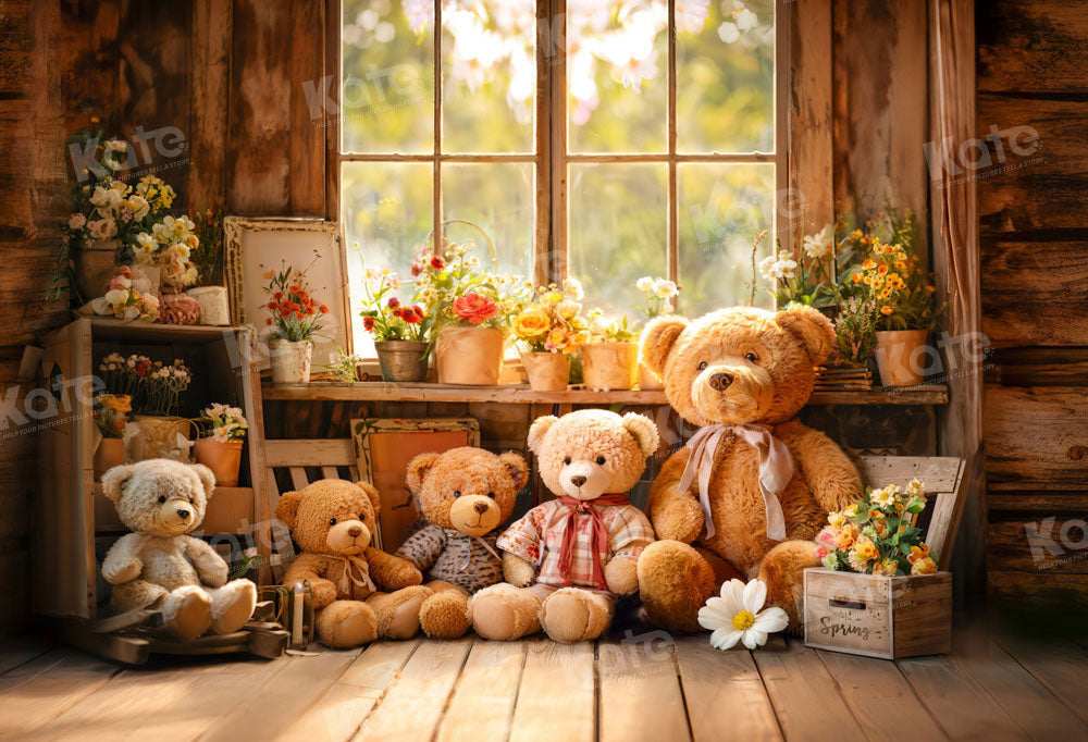 Kate Printemps Fleurs Ours en peluche Fenêtre Toile de fond conçue par Emetselch