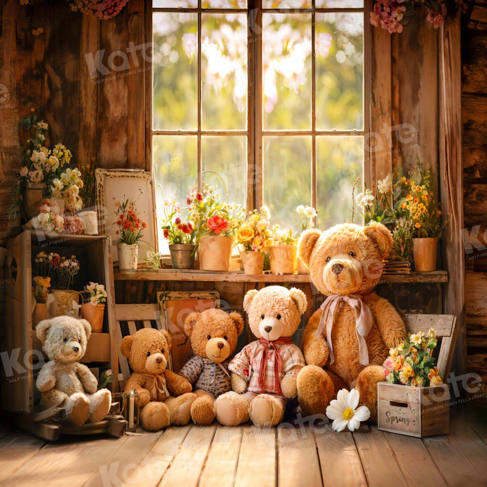 Kate Printemps Fleurs Ours en peluche Fenêtre Toile de fond conçue par Emetselch