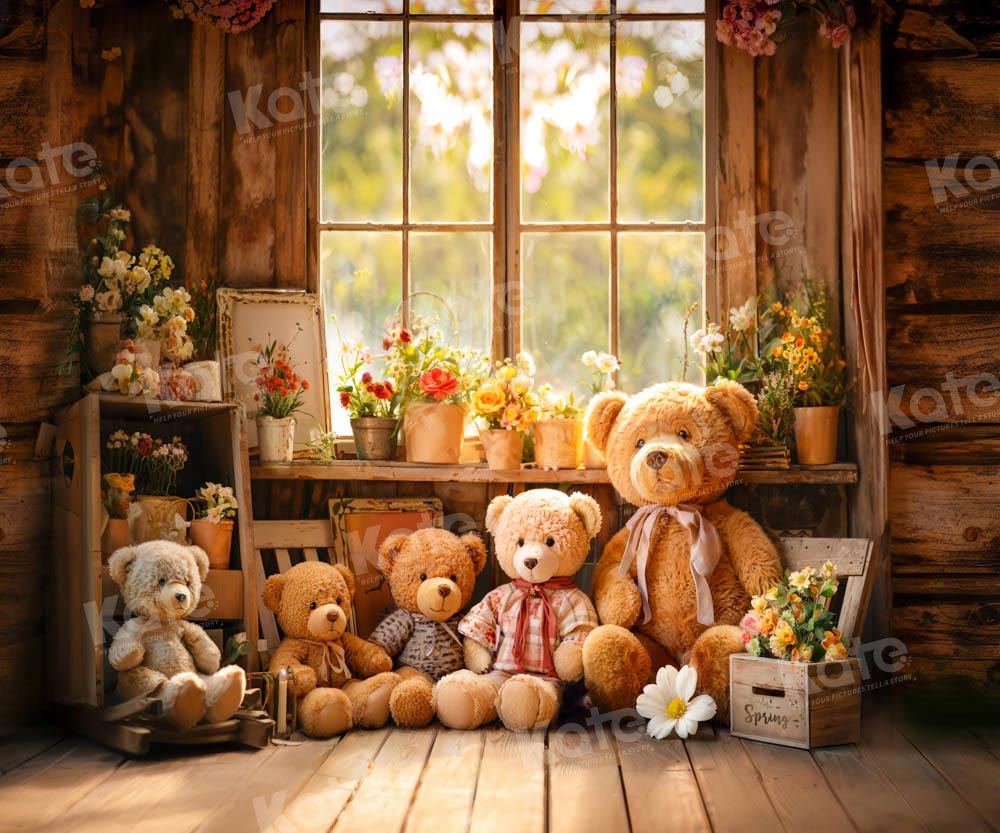 Kate Printemps Fleurs Ours en peluche Fenêtre Toile de fond conçue par Emetselch