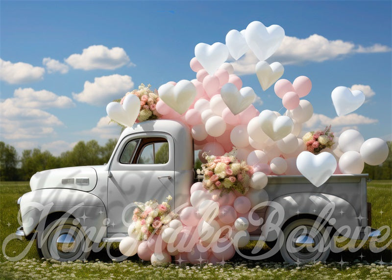 Kate Saint-Valentin Blanc Camion Ballons Toile de fond conçue par Mini MakeBelieve