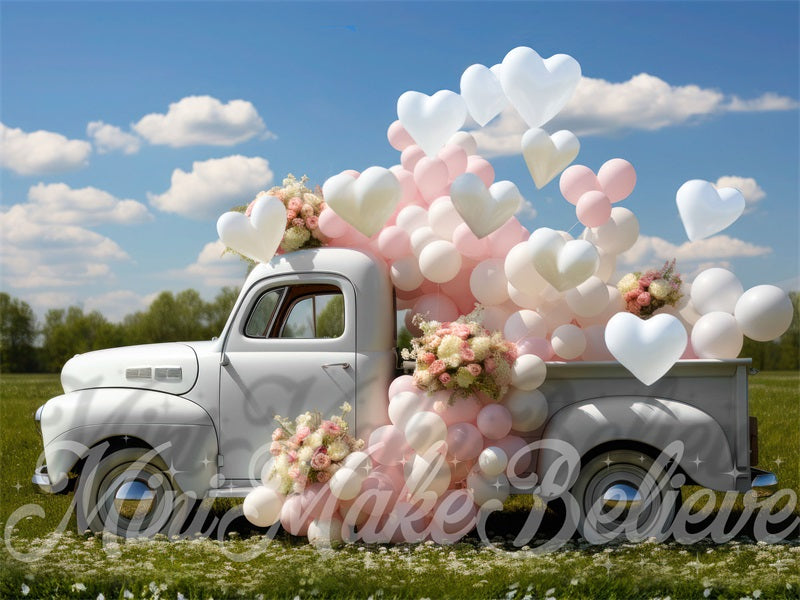 Kate Saint-Valentin Blanc Camion Ballons Toile de fond conçue par Mini MakeBelieve