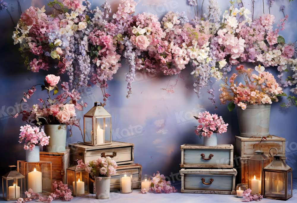 Kate Art Violet Fleurs Bougies Toile de fond conçue par Emetselch - Kate Backdrop FR