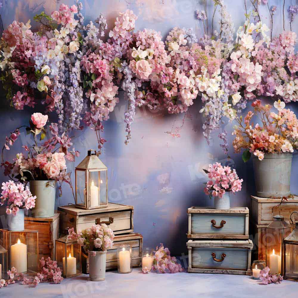 Kate Art Violet Fleurs Bougies Toile de fond conçue par Emetselch - Kate Backdrop FR