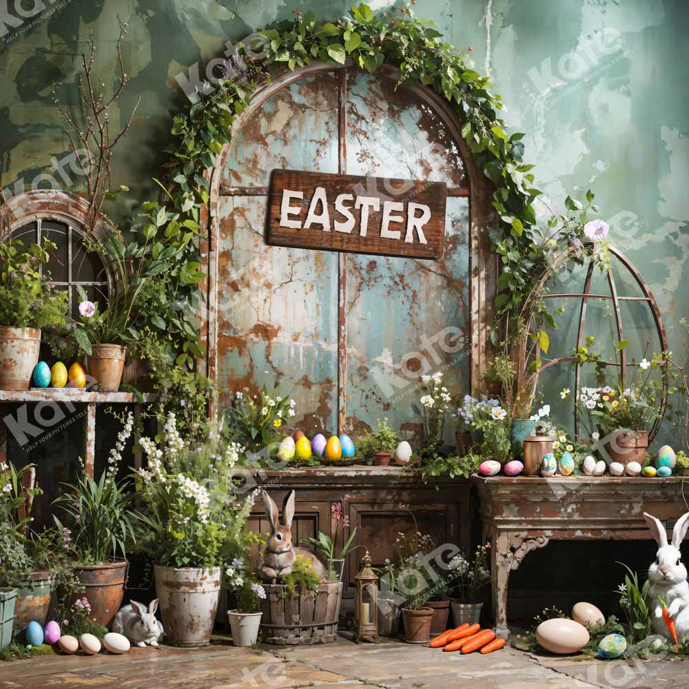 Kate Pâques Vert Plante Pierre Lapin Fenêtre Toile de fond conçue par Emetselch - Kate Backdrop FR