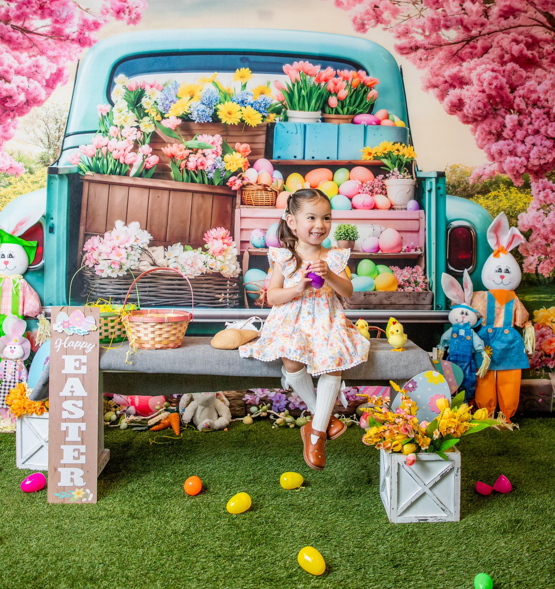 Kate Pâques Camion de Fleurs Oeufs colorés Toile de fond conçue par Emetselch - Kate Backdrop FR