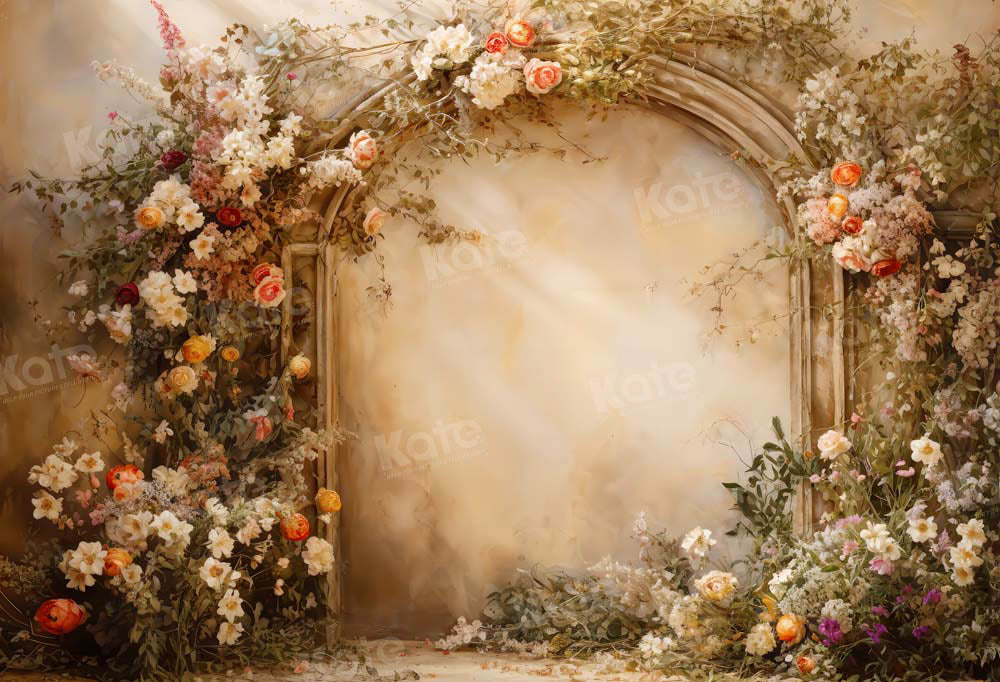 Offres Éclair Kate Ensoleillé Beige Mur Arc de fleurs Toile de fond conçue par Emetselch