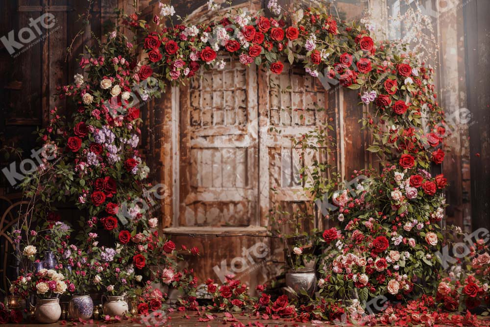 Kate Saint Valentin Roses Rouge Porte en bois Toile de fond conçue par Emetselch