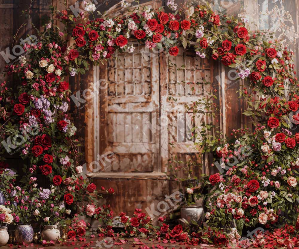 Kate Saint Valentin Roses Rouge Porte en bois Toile de fond conçue par Emetselch