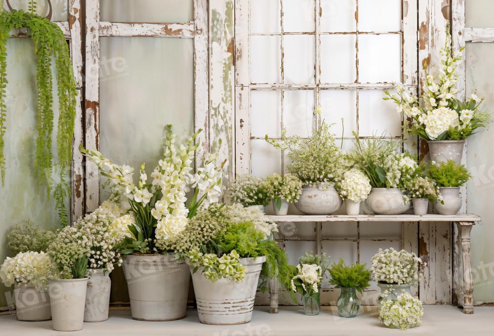Kate Printemps Vert Fleurs Fenêtre Toile de fond conçue par Emetselch - Kate Backdrop FR
