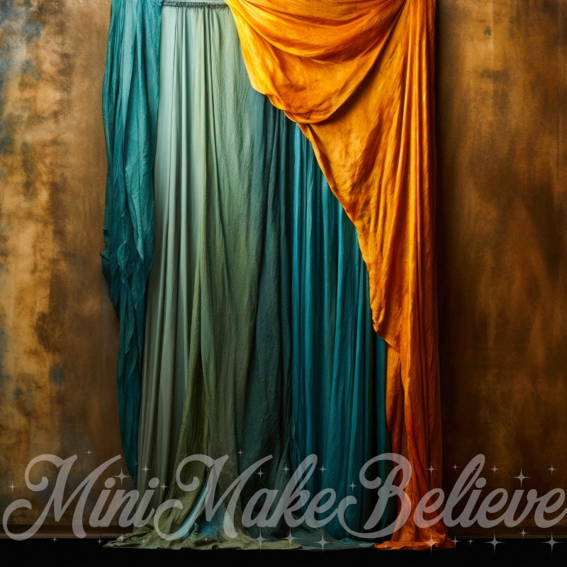 Kate Beaux-Arts Mur Doré Turquoise Rideaux Toile de fond conçue par Mini MakeBelieve