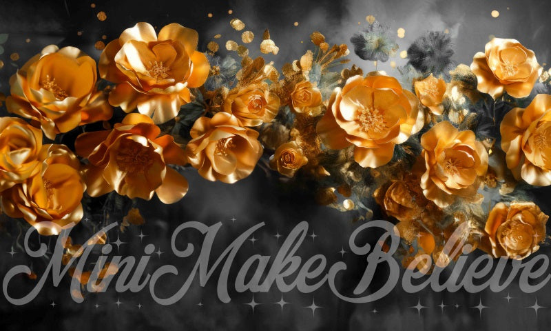 Kate Fleurs dorées Mur Noir Beaux-Arts Toile de fond conçue par Mini MakeBelieve - Kate Backdrop FR