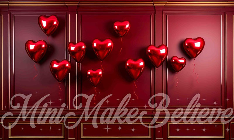 Kate Saint-Valentin Coeurs Ballons Rouge Mur Toile de fond conçue par Mini MakeBelieve