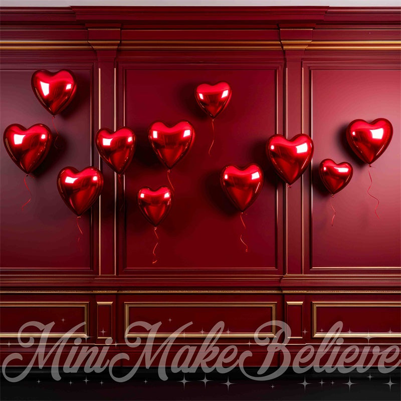 Kate Saint-Valentin Coeurs Ballons Rouge Mur Toile de fond conçue par Mini MakeBelieve