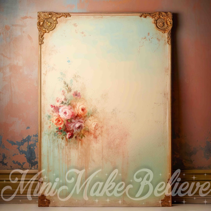 Kate Beaux-Arts Mur bicolore Roses peintes Toile de fond conçue par Mini MakeBelieve - Kate Backdrop FR