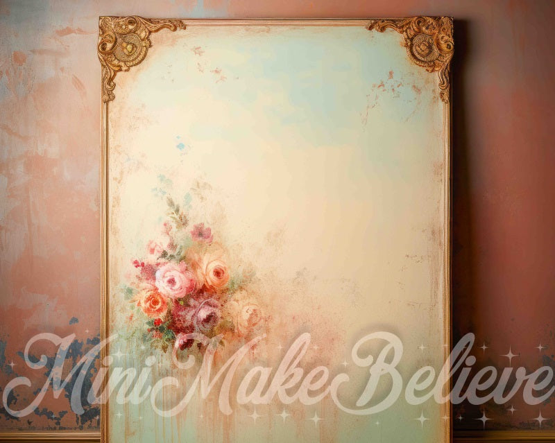 Kate Beaux-Arts Mur bicolore Roses peintes Toile de fond conçue par Mini MakeBelieve - Kate Backdrop FR