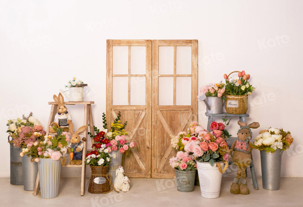 Kate Pâques Fleurs Lapin Porte en bois Toile de fond conçue par Emetselch