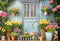 Kate Bleu Porte en bois Fleurs Plantes vertes Toile de fond conçue par Emetselch - Kate Backdrop FR