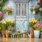 Kate Bleu Porte en bois Fleurs Plantes vertes Toile de fond conçue par Emetselch - Kate Backdrop FR