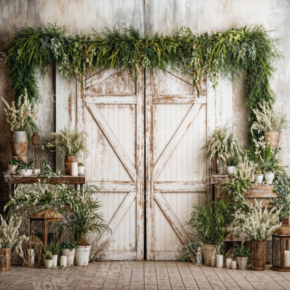 Kate Printemps Porte en Bois Blanc Plantes Toile de fond conçue par Emetselch - Kate Backdrop FR