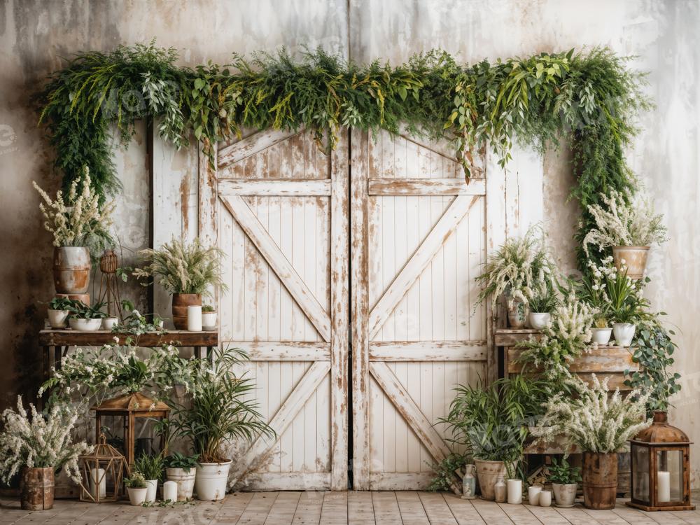 Kate Printemps Porte en Bois Blanc Plantes Toile de fond conçue par Emetselch - Kate Backdrop FR