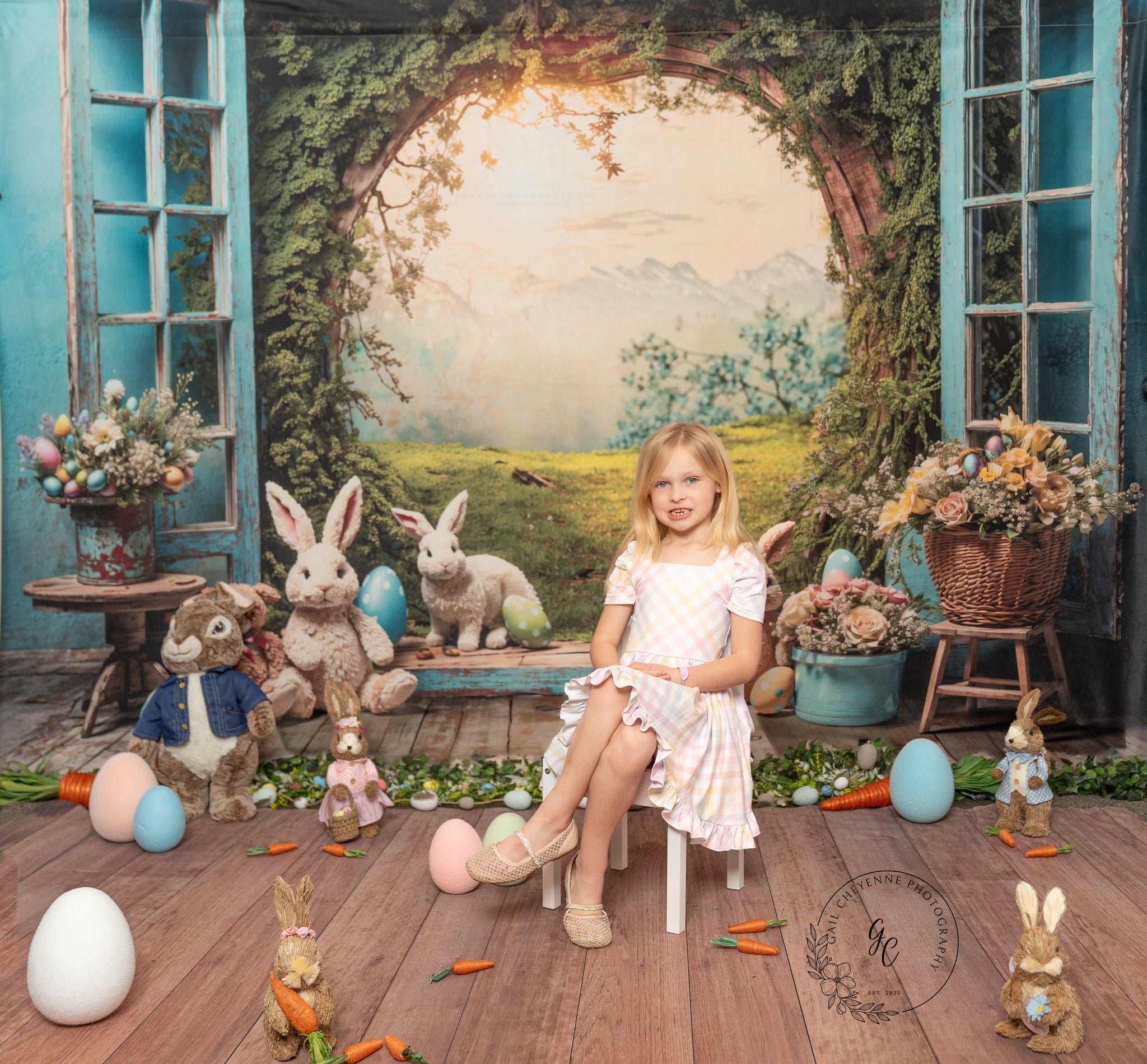 Kate Pâques Lapin Fenêtre Paysage Toile de fond pour la photographie - Kate Backdrop FR