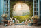 Kate Pâques Lapin Fenêtre Paysage Toile de fond en Laine pour la photographie - Kate Backdrop FR