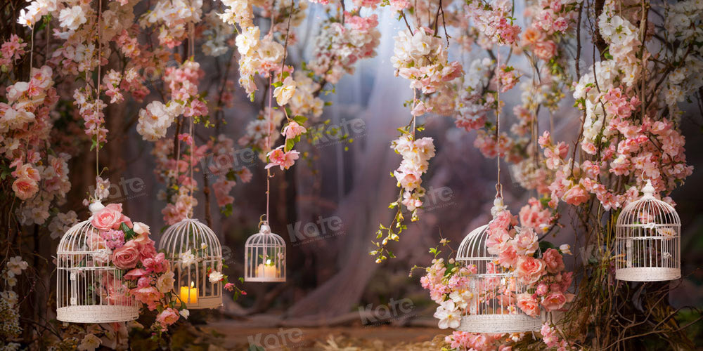 Kate Saint Valentin Fleurs Rose Cage à oiseaux Toile de fond conçue par Emetselch - Kate Backdrop FR