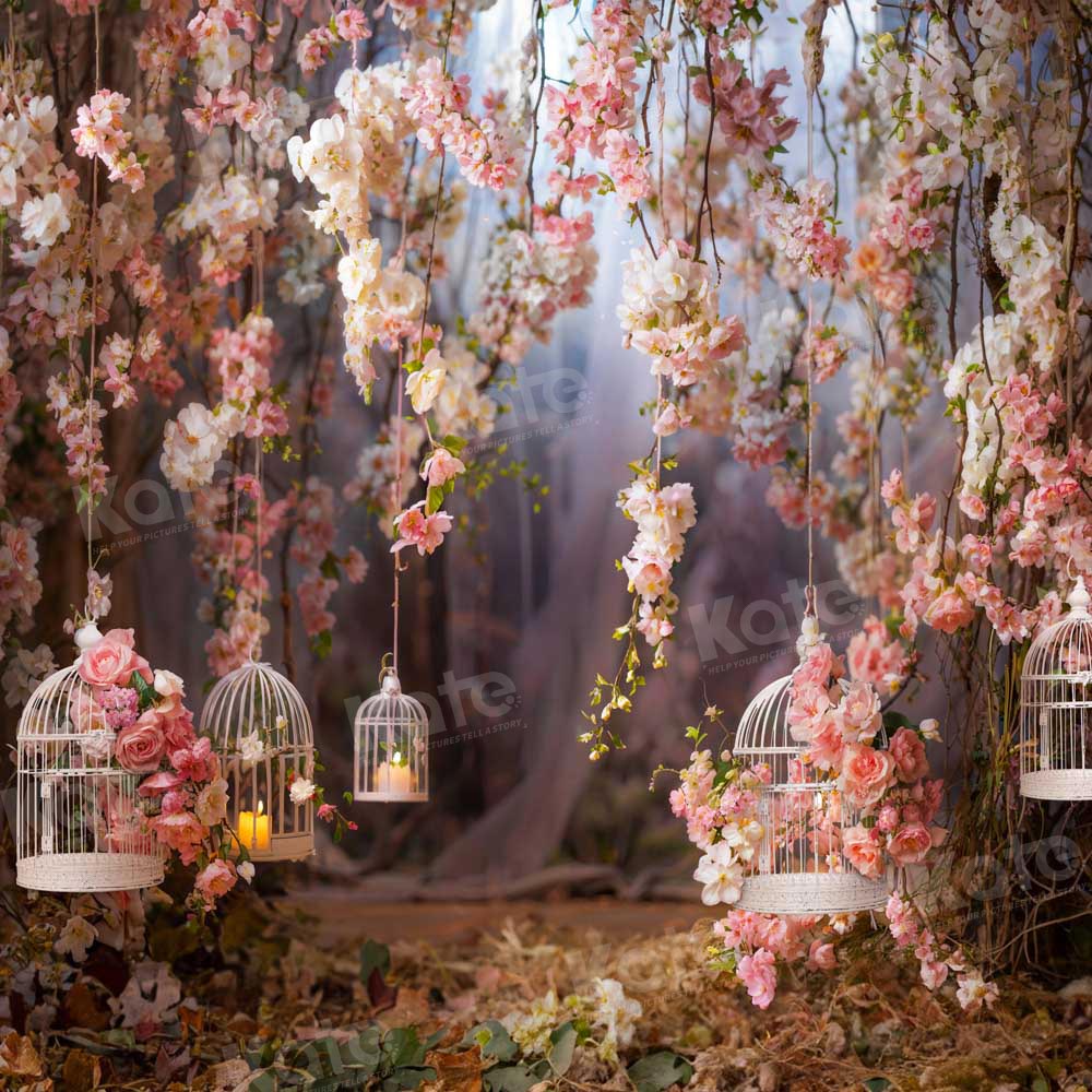 Kate Saint Valentin Fleurs Rose Cage à oiseaux Toile de fond conçue par Emetselch