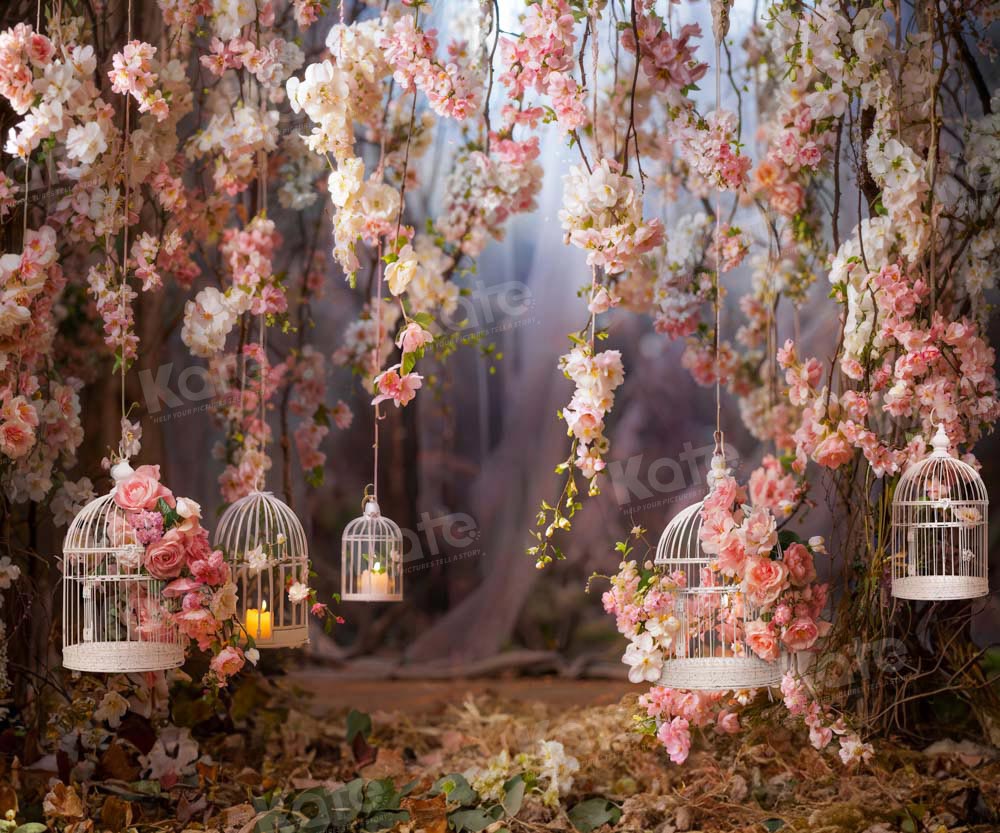 Kate Saint Valentin Fleurs Rose Cage à oiseaux Toile de fond conçue par Emetselch