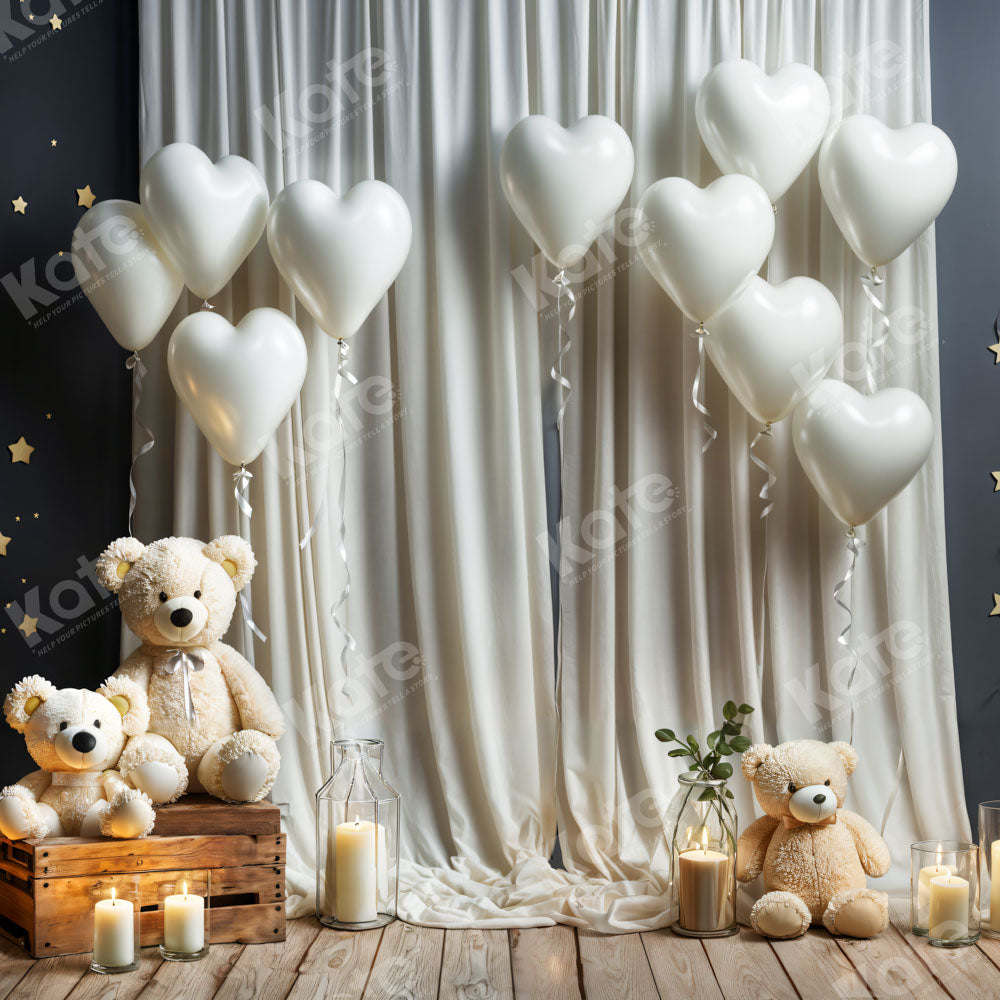 Kate Blanc Ballons Bougies Ours en peluche Toile de fond conçue par Chain Photographie - Kate Backdrop FR