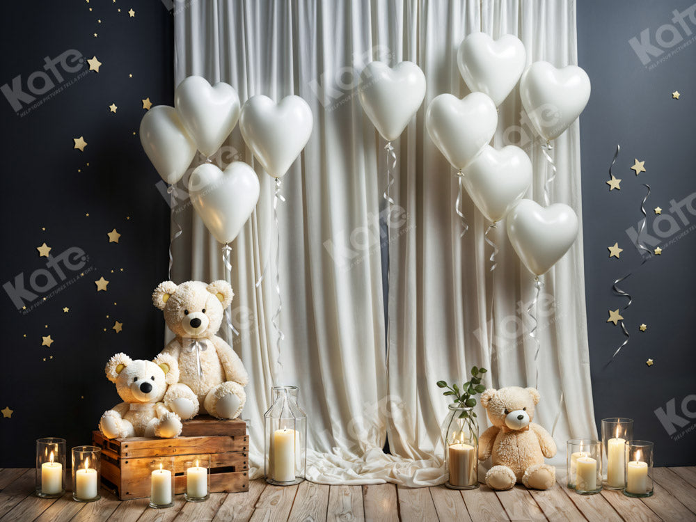Kate Blanc Ballons Bougies Ours en peluche Toile de fond conçue par Chain Photographie - Kate Backdrop FR