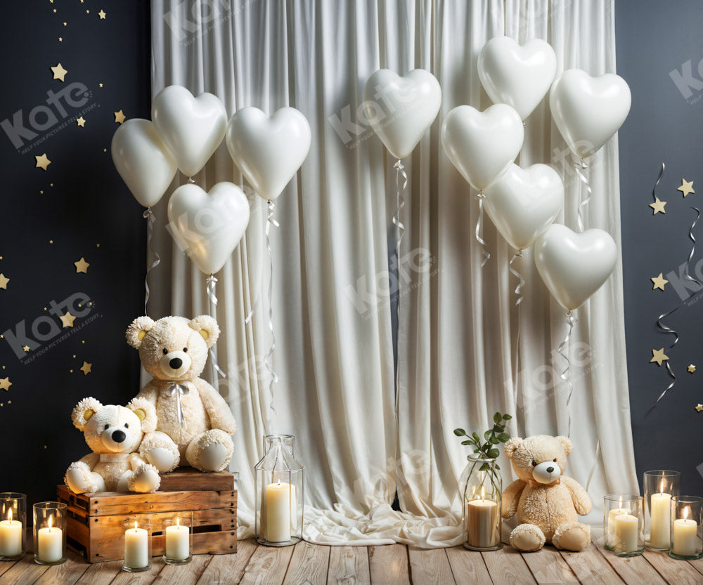 Kate Blanc Ballons Bougies Ours en peluche Toile de fond conçue par Chain Photographie - Kate Backdrop FR