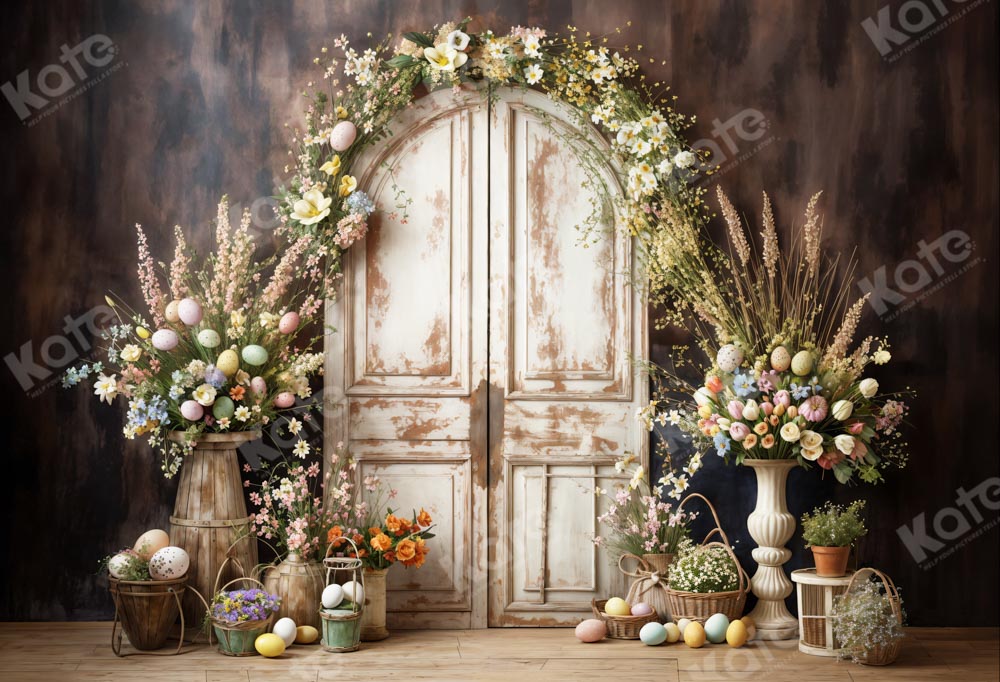 Kate Oeufs de Pâques Fleur Porte en bois Toile de fond conçue par Chain Photographie - Kate Backdrop FR
